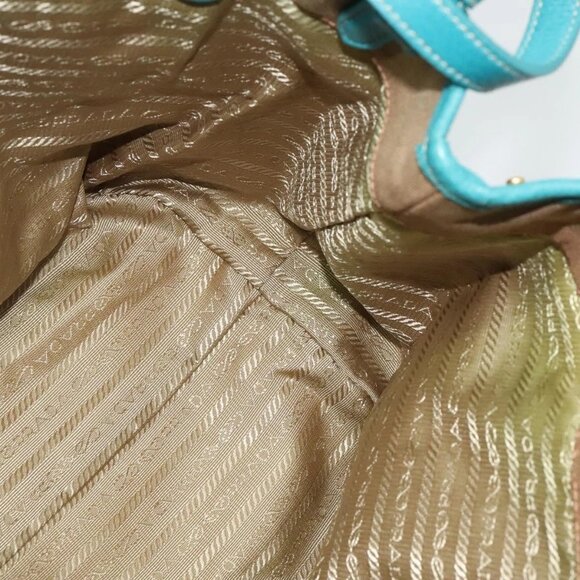 PRADA Hand Bag Canvas 2way Beige Gold Auth 138843 - Picture 10 of 16